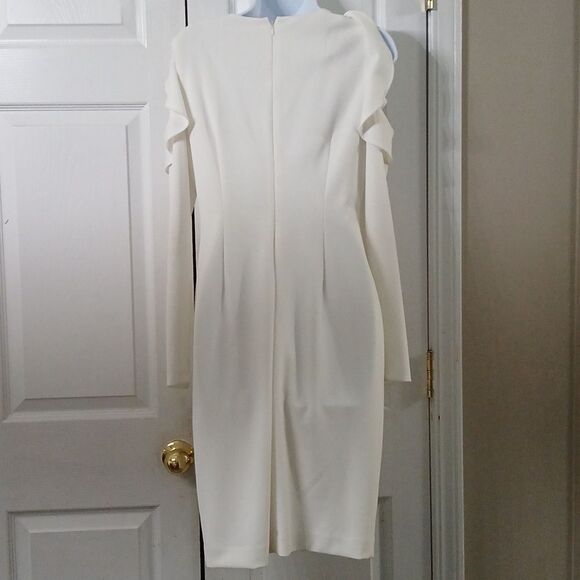 Calvin Klein white cold shoulder long sleeve formal wedding dress Sz 8 EUC - Picture 5 of 8